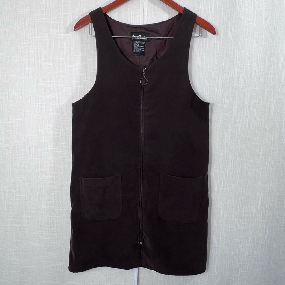 Vintage Y2K Jamie Brooke Brown Zip Front jumper Mini Dress Size 10